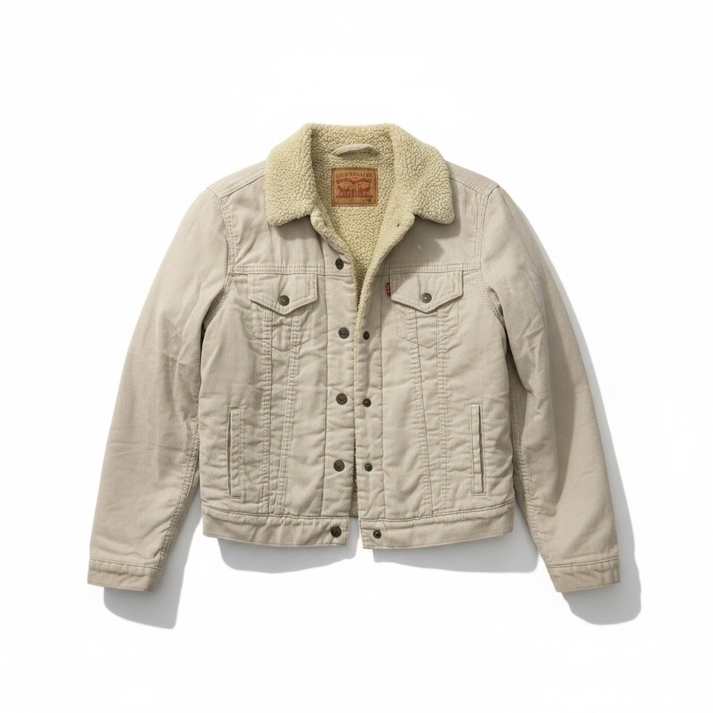 Levis Sherpa Lined Corduroy Trucker Jacket Tan Beige Women's Medium